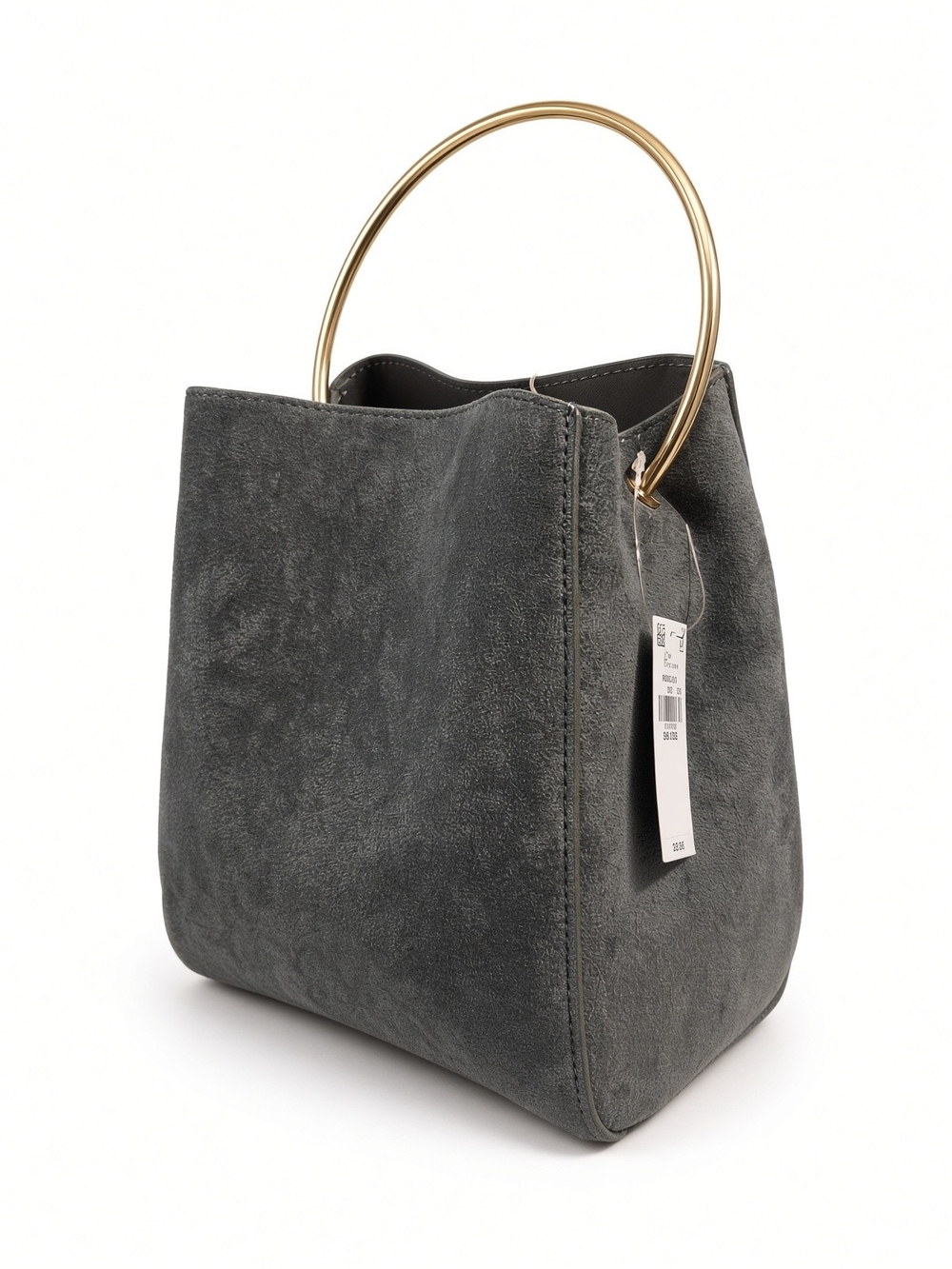 Old Navy Charcoal Suede Tote with Gold Metal Handle